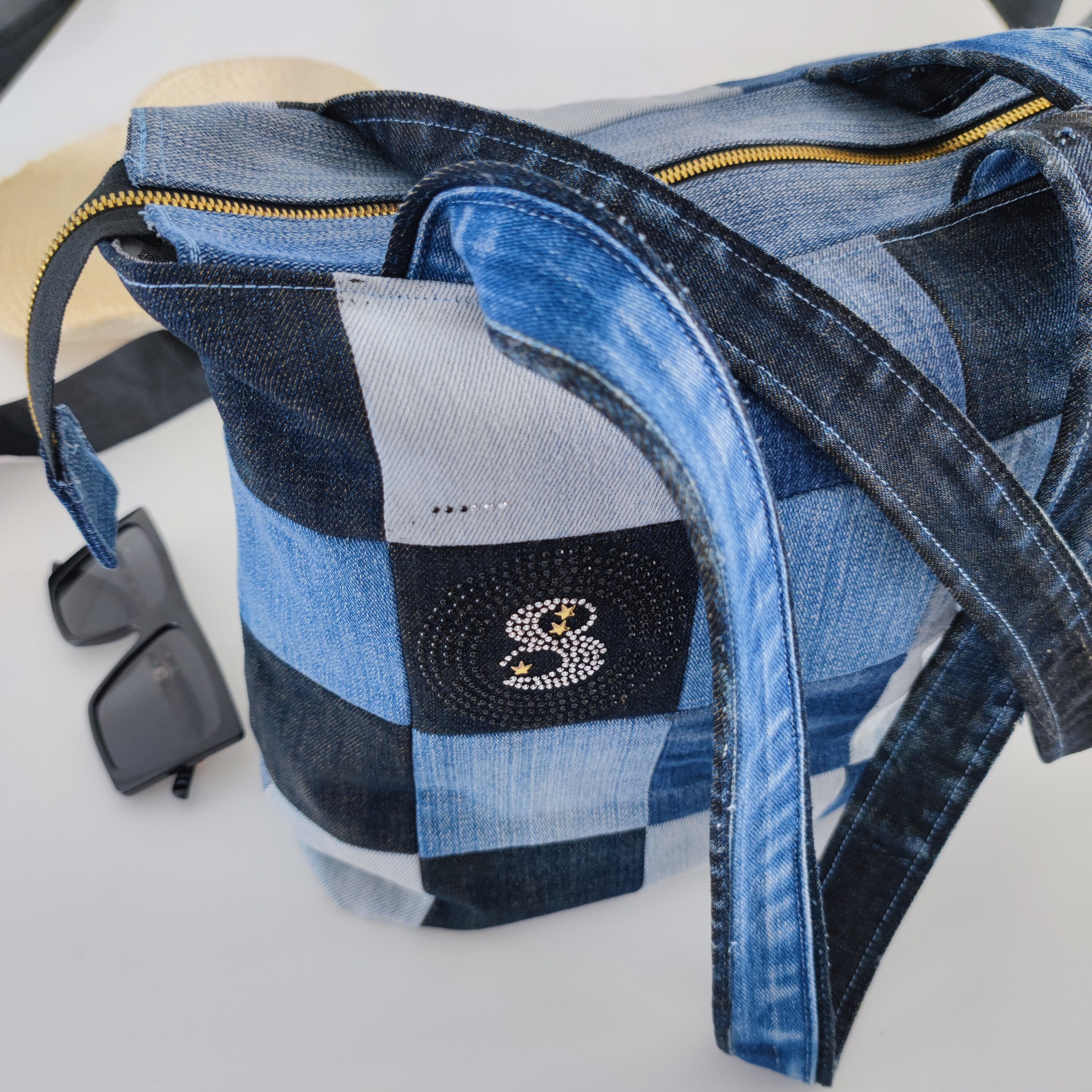 Stylish Rhinestone Denim Tote Bag | Patchwork Denim Bag | Summer 