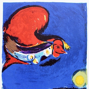 Marc Chagall "Noche de verano" | Litografía después | impresión vintage de los años 70 ? Con CERTIFICADO de Garantía, Documento de NOTARIO y Sello