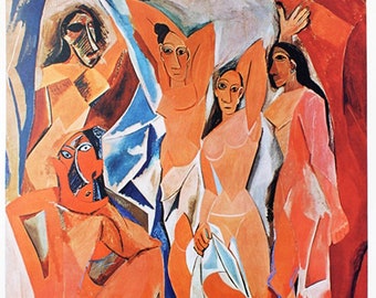 Pablo Picasso "Les demoiselles d'Avignon" Litografía posterior - impresión vintage - EL ÚNICO con CERTIFICADO de Garantía, Documento de NOTARIO, Sello