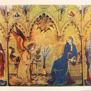 Simone Martini "Anunciación" | Litografía después | impresión vintage de los años 60 | El ÚNICO con CERTIFICADO de Garantía, Documento de NOTARIO y Sello