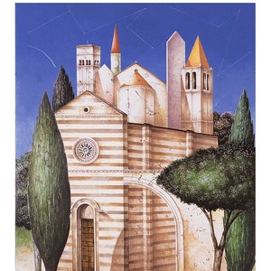 Paolo Grimaldi &quot;Saint Clare, Assisi&quot; | Original lithograph cm. 50x70 (inch. 19.68&quot; X 27.55”)