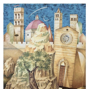 Paolo Grimaldi &quot;Assisi&quot; | Original lithograph cm.50x70 (inch. 19.68&quot; X 27.55”)