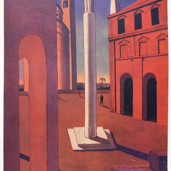 Giorgio de Chirico „Piazza D'Italia“ Vintage-Nachdruck-Lithographie – DIE EINZIGE mit Garantiezertifikat, Notarurkunde, Trockenstempel