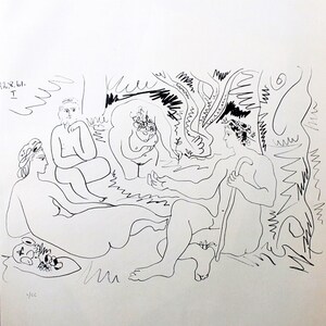 Pablo Picasso „Le dejeuner sur l'herbe“ | Lithographie nach |. Vintage-Druck |. Die EINZIGE mit ZERTIFIKAT, GARANTIE-NOTAR-Dokument und Stempel