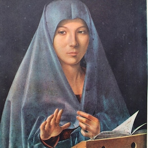 Antonello da Messina &quot;Annunciata&quot; | After lithograph | vintage print | The ONLY one with CERTIFICATE of Guarantee, NOTARY Document and Stamp