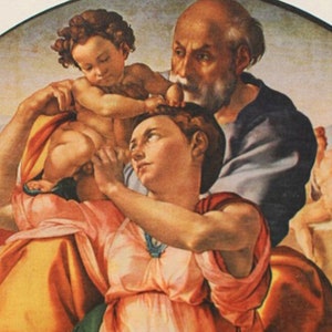 Michelangelo Buonarroti "Sacra Famiglia" | Litografia after | stampa vintage | L'UNICA con CERTIFICATO di Garanzia Documento NOTARILE Timbro