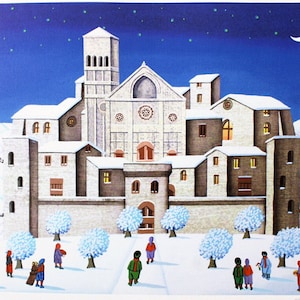 Paolo Proietti &quot;Snow in Assisi&quot; | Original lithograph cm. 50x70 (inches 19.68&quot; x 27.55&quot;)