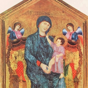 Cimabue "Madonna entronizada con el niño y los ángeles" | Litografía después | El ÚNICO con CERTIFICADO de Garantía, Documento de NOTARIO y Sello