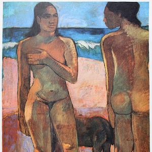 Paul Gauguin „Tahitańczycy na plaży” | Litografia po | nadruk w stylu vintage | JEDYNY z CERTYFIKATEM GWARANCJI, DOKUMENTEM NOTARIALNYM z pieczątką