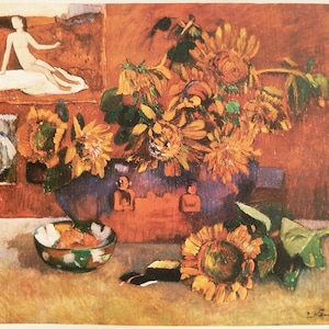 Paul Gauguin &quot;Flowers&quot; | Lithograph after | vintage print from the 60s | The ONLY one with a CERTIFICATE of Guarantee, NOTARY Document and Stamp