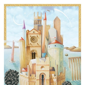 Paolo Grimaldi &quot;Lagoon gold edge&quot; | Original lithograph cm. 50x70 (inch. 19.68&quot; X 27.55”)