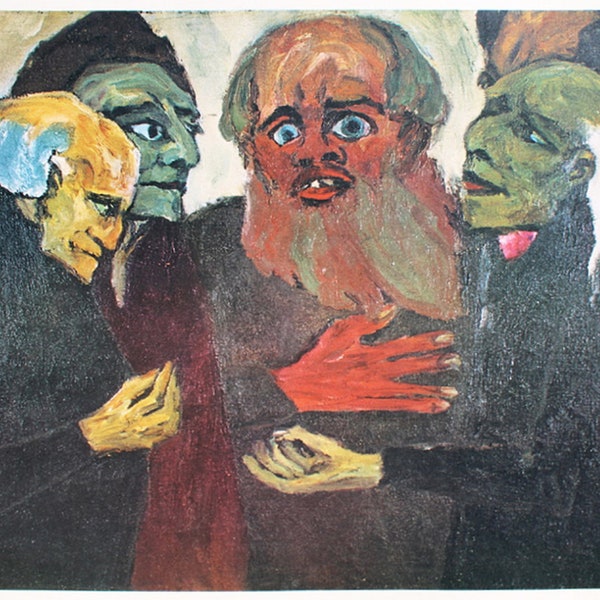 Emil Nolde "Les Philistins" Lithographie d'après tirage vintage - LA SEULE avec CERTIFICAT de Garantie, document NOTAIRE, cachet en relief de l'éditeur