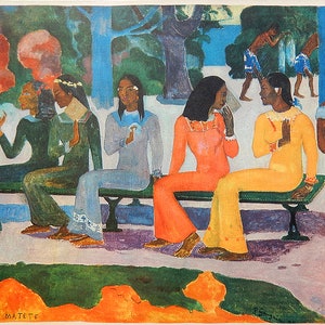 Paul Gauguin "Te Matete" | Litografía después | impresión vintage de los años 60 | El ÚNICO con CERTIFICADO de Garantía, Documento de NOTARIO y Sello