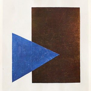 Kazmir Malevich "Blue triangle and black rectangle" Lithograph after - The ONLY one with Warranty CERTIFICATE, NOTARY document and embossed stamp