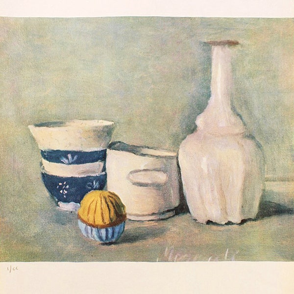 Giorgio Morandi "Stilleven" | Lithografie naar | vintage jaren 60-afdruk | De ENIGE met een CERTIFICAAT van Garantie, NOTARIS Document met Stempel