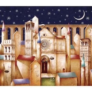 Paolo Grimaldi &quot;Notturno Assisi&quot; | Original lithograph cm. 50x70 (inch. 19.68&quot; X 27.55”)