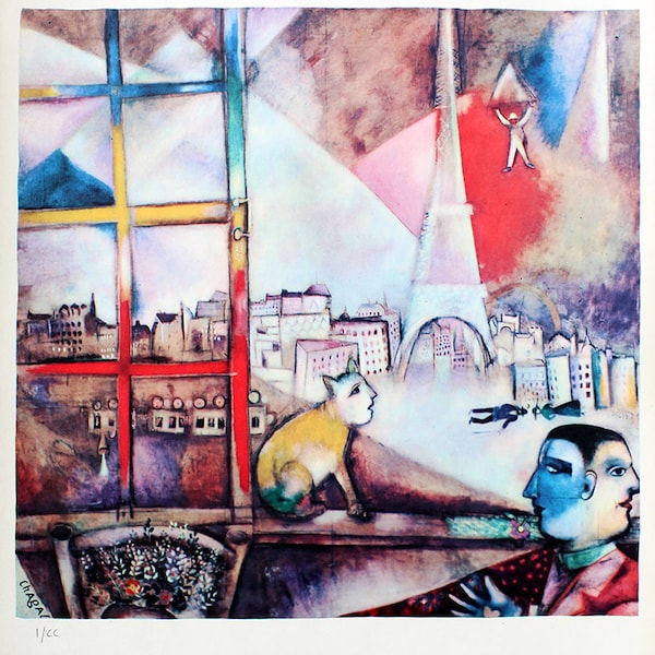 Marc Chagall "Paris through the window" | Lithograph after| The ONLY one with CERTIFICATE of Warranty, NOTARY Document and Stamp