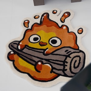 Calcifer handmade rug - fiery soft hand tufted carpet - custom made rug