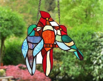 Stained Glass Magpie Birds Suncatcher, Stained Glass Art for Window Hanging Decorations, Colorful Hanging Glass Birds, Perfect Gift for Her.