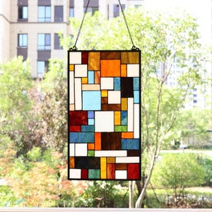 Modern Stained Glass Panel Geometric Pattern Art, Custom Window Hanging Suncatcher Home Decor, Housewarming Gift, Wall Decor Gift for Her