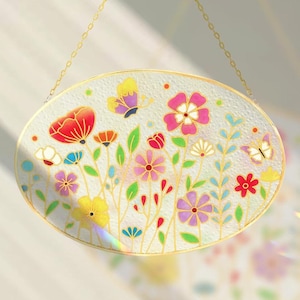 Glasmalerei Wildblumen Fensterbehang Suncatcher, Bemalte Glasblume Kunst Weihnachtsgeschenke, Glasblume Kunst Weihnachtswandbehang Geschenke.
