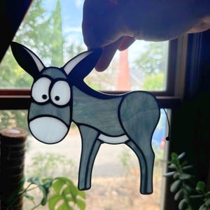 Stained Glass Donkey Window Hanging Suncatcher, Stained Glass Wall Hanging Donkey, Stained Glass Animal Fox Whimsical Christmas Gift for Her