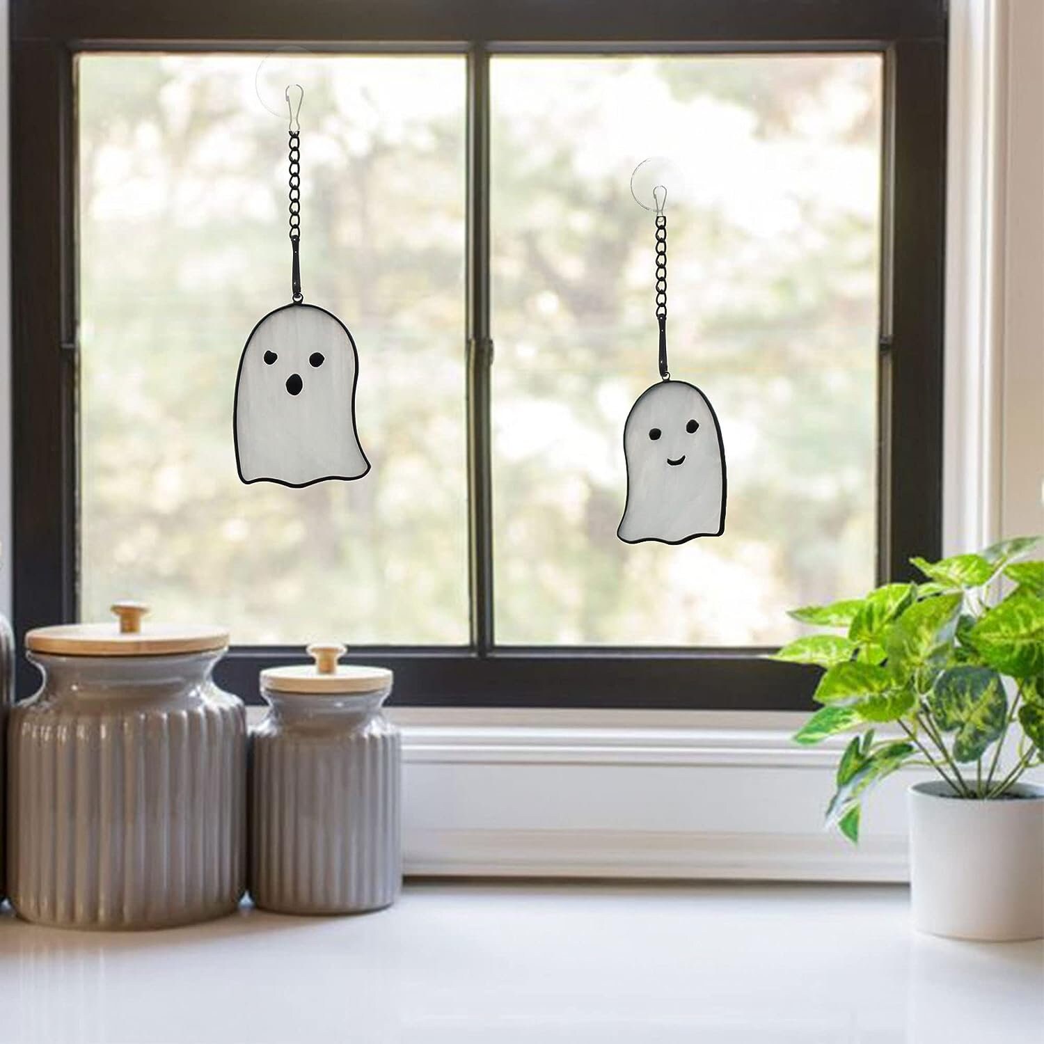 2 Cute Stained Glass Ghost Window Hanging Suncatchers, Pair of Ghost ...