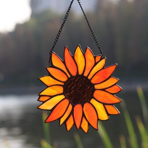 Stained Glass Sunflower Window Hanging Suncatcher for Home Decor, Stained Glass Flower Art, Glass Flower, Artificial Plant, Gift for Her.