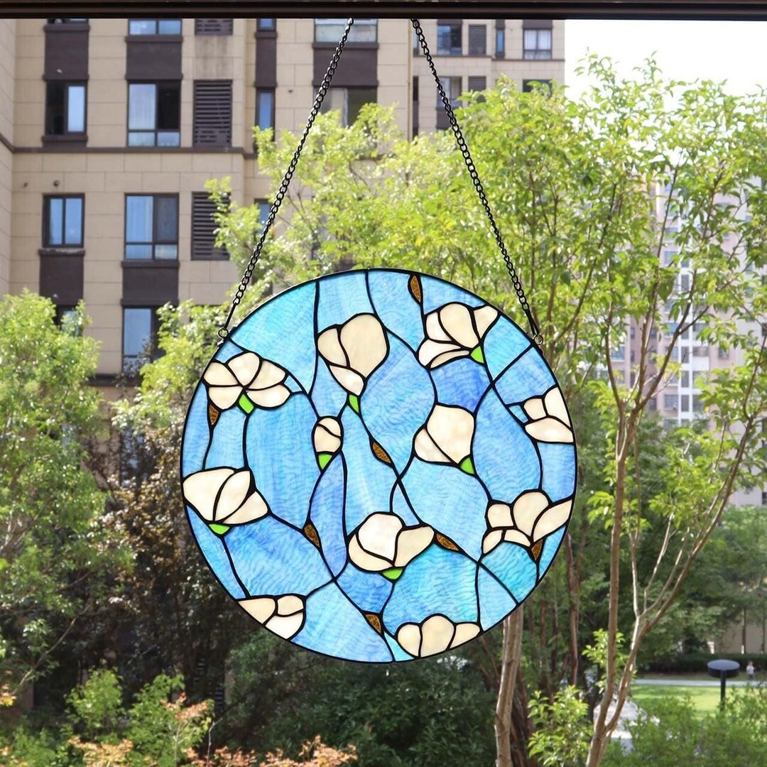 Visual Reference: Stained Glass Magnolia Window Hanging Suncatcher Custom Modern Stained
