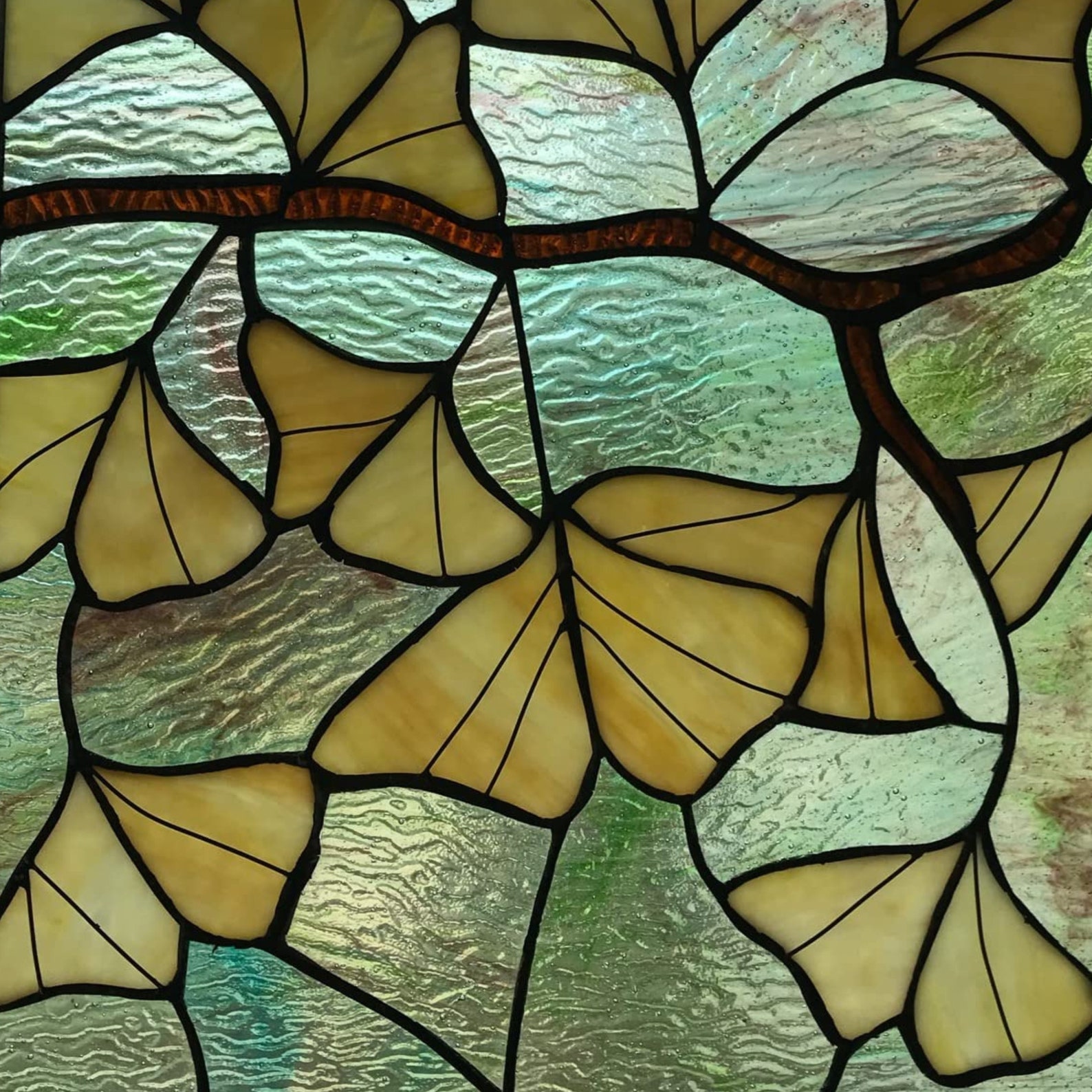 Gingko Window Stained Glass Ginkgo Leaf Window Hanging Suncatcher, Stained Glass ...