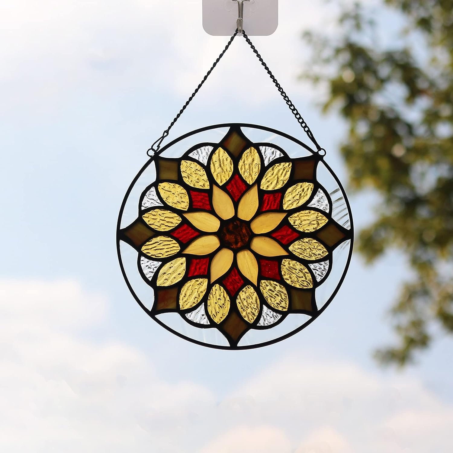Stained Glass Sunflower Mandela Window Hanging Suncatcher Etsy
