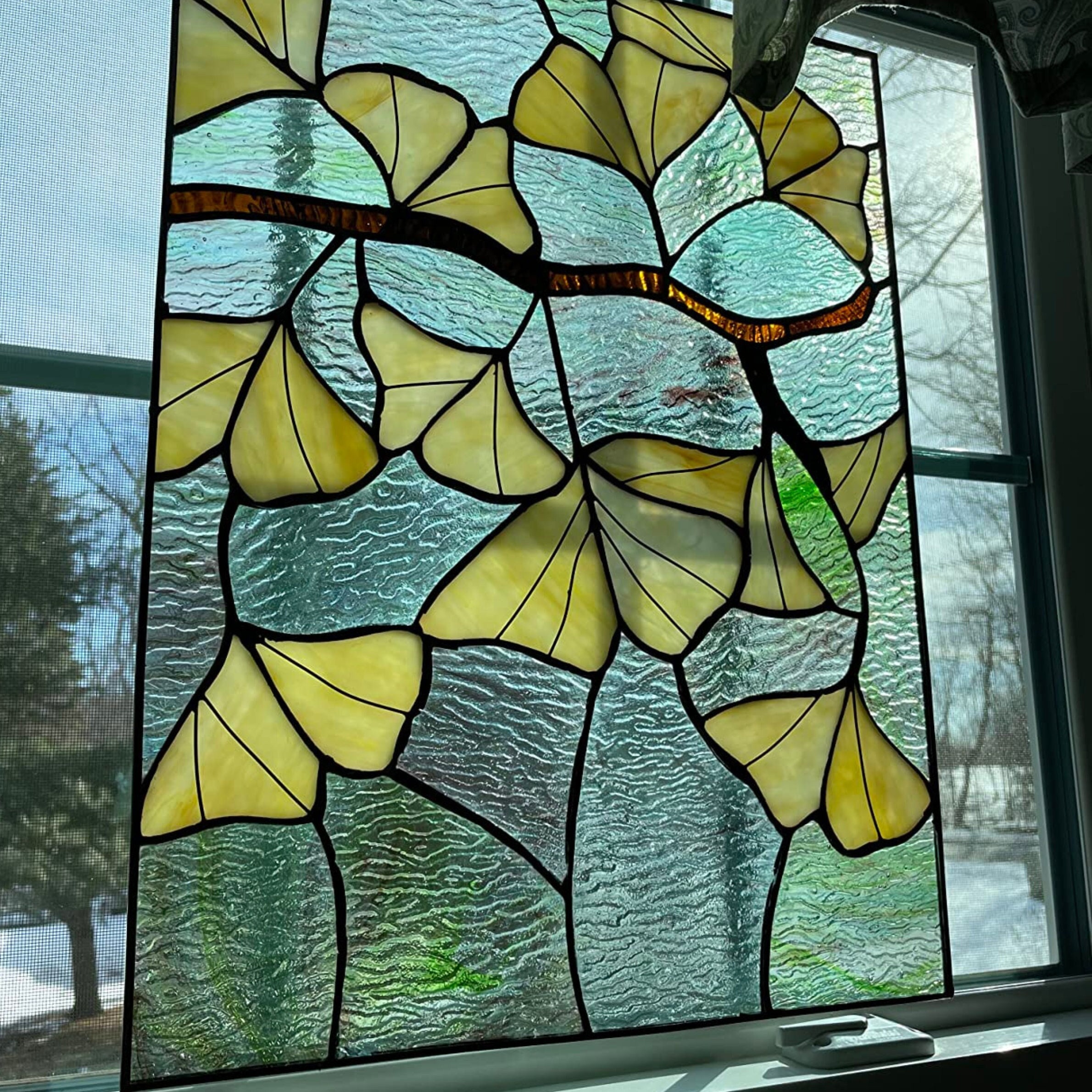 Gingko Window Stained Glass Ginkgo Leaf Window Hanging Suncatcher, Stained Glass ...