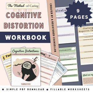 Cognitive Distortion Worksheets, Thinking Errors, Unhelpful Thinking Patterns Workbook, CBT Worksheets, CBT Therapy, Anxiety Tool