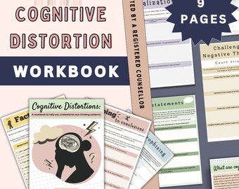 Cognitive Distortion Worksheets, Thinking Errors, Unhelpful Thinking Patterns Workbook, CBT Worksheets, CBT Therapy, Anxiety Tool