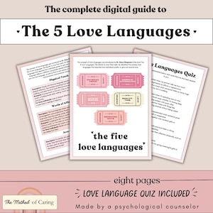 Afdrukbare gids Love Languages | Quiz 5 liefdestalen + relatiewerkboek | Pdf-bestand voor relatietherapie