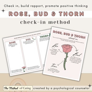 Rose, Bud and Thorn Check-In Worksheet | Printable SEL Mental Health Tool for Adults, Teens, Counseling, Therapy & School Use