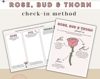 Rose, Bud and Thorn Check-In Worksheet | Printable SEL Mental Health Tool for Adults, Teens, Counseling, Therapy & School Use