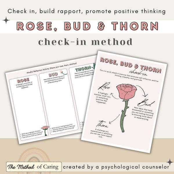 Rose, bud and thorn check-in method tool, psychologist resource, parenting school counselling, social worker, teens, anxiety, depression,SEL