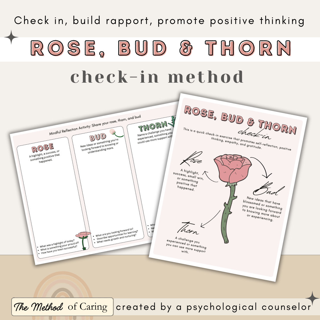 Rose, Bud and Thorn Checkin Method Tool, Psychologist Resource