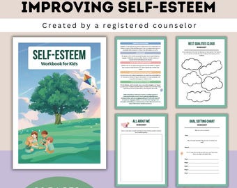 Self-esteem for kids, therapy book, workbook for kids, self-esteem worksheets, therapy tool, improving self-esteem, counselor, psychology,