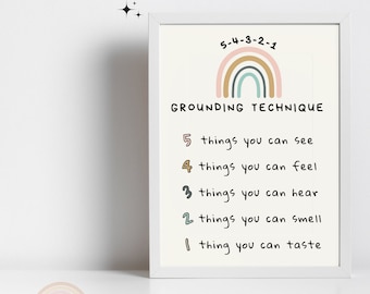 5-4-3-2-1 Grounding Technique Poster | Coping Skills Printable | Therapy Office Decor | Anxiety Tool for Counselors & Psychologists