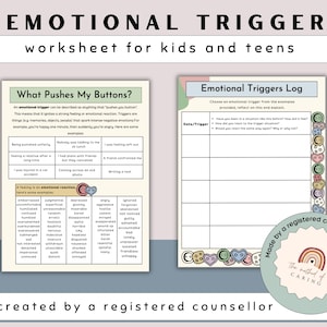 Emotional Triggers Worksheet for Kids & Teens | Printable Self-Regulation Log and Feelings Vocabulary | Therapy Tool PDF