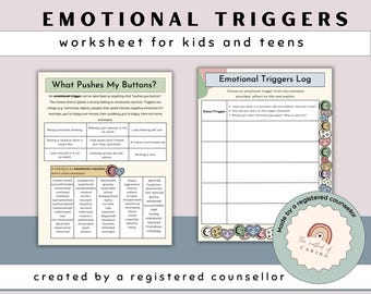 Emotional Triggers Worksheet for Kids & Teens | Printable Self-Regulation Log and Feelings Vocabulary | Therapy Tool PDF