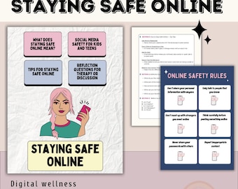 Cahier d&#39;exercices sur la sécurité numérique pour les enfants | Guide de sécurité en ligne imprimable avec affiches et instructions | Outil pour thérapeute, parent et enseignant