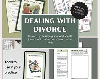 Divorce Therapy Guide for Kids & Teens | Printable Journal, Worksheets, Family Tools | Counselor, Therapist Resource, Counselling Resources