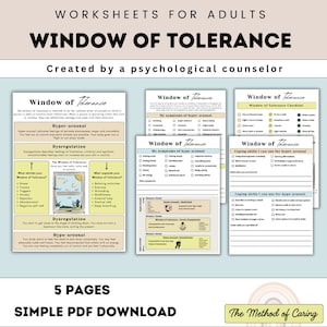 Window of Tolerance, Adult Worksheets, Trauma Therapy, Arousal States, Zones of Regulation, Coping Skills, Emotional Regulation, CBT, PTSD