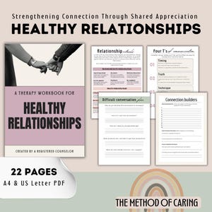 Healthy Relationship Workbook | Printable Therapy Worksheets for Couples, Teens & Adults | Self-Awareness and Communication PDF
