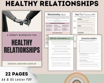 Cahier d&#39;exercices sur les relations saines | Feuilles de travail thérapeutiques imprimables pour couples, adolescents et adultes | Connaissance de soi et communication PDF