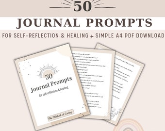 50 Journal Prompts for Beginners, Printable Journal Pages, Mental Health, Digital writing journal, Journaling worksheets, Prompted pages
