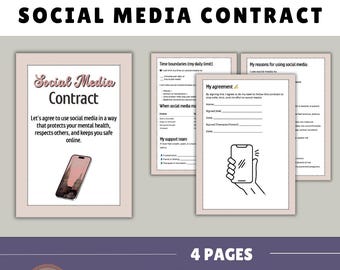 Contrat réseaux sociaux pour enfants et adolescents | Contrat de bien-être numérique imprimable pour la thérapie, le conseil et le rôle parental | Téléchargement PDF